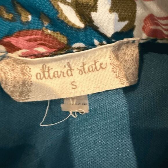 Altar'd State Floral Teal Long Sleeve Dress Empire Waist Bell Sleeves Size Small - Picture 4 of 11